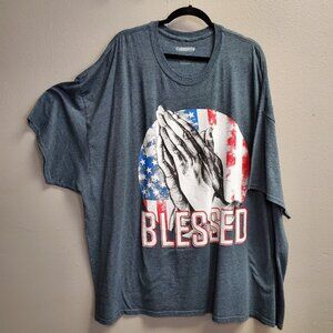 Hardten Blessed Shirt Mens 3XL Blue Praying Hands American Flag Graphic Tee